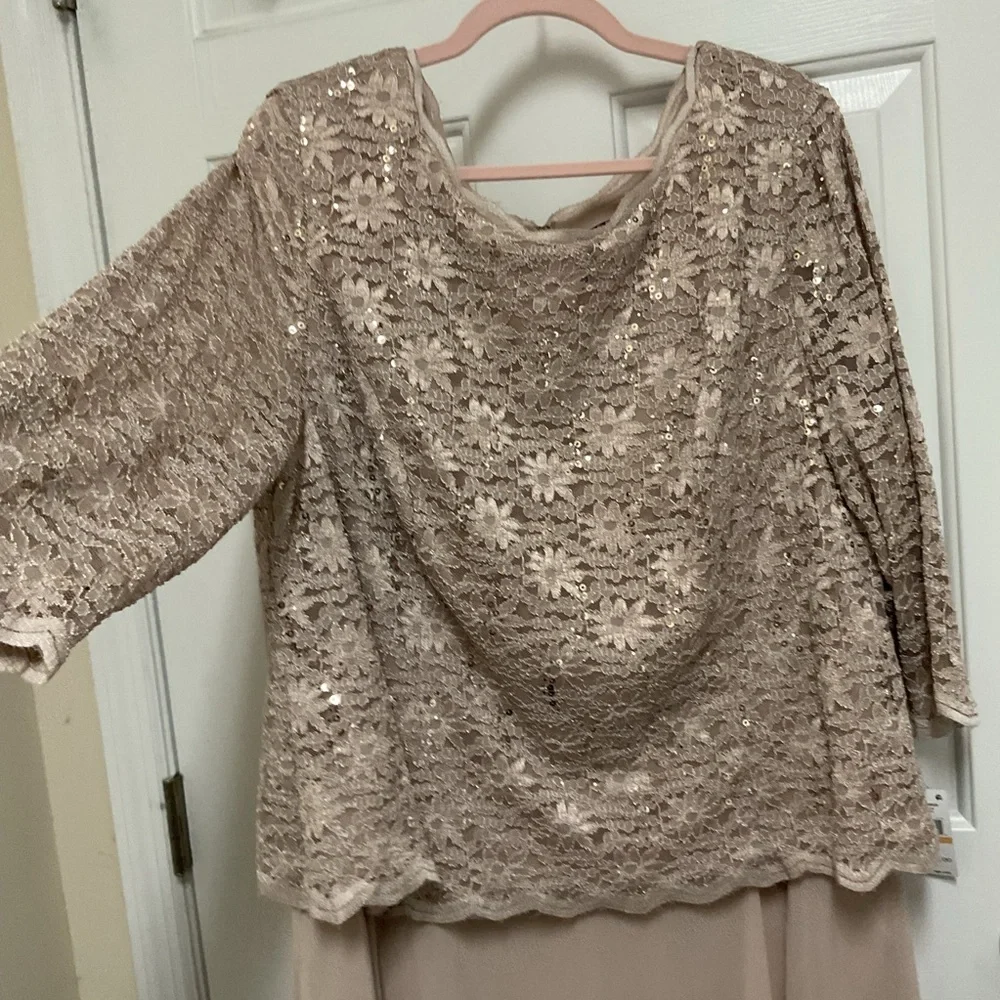 NWT Alex Evenings Crew Neck 3/4 Sleeve Sequin Lace Dress- Taupe 24W - Picture 6 of 7